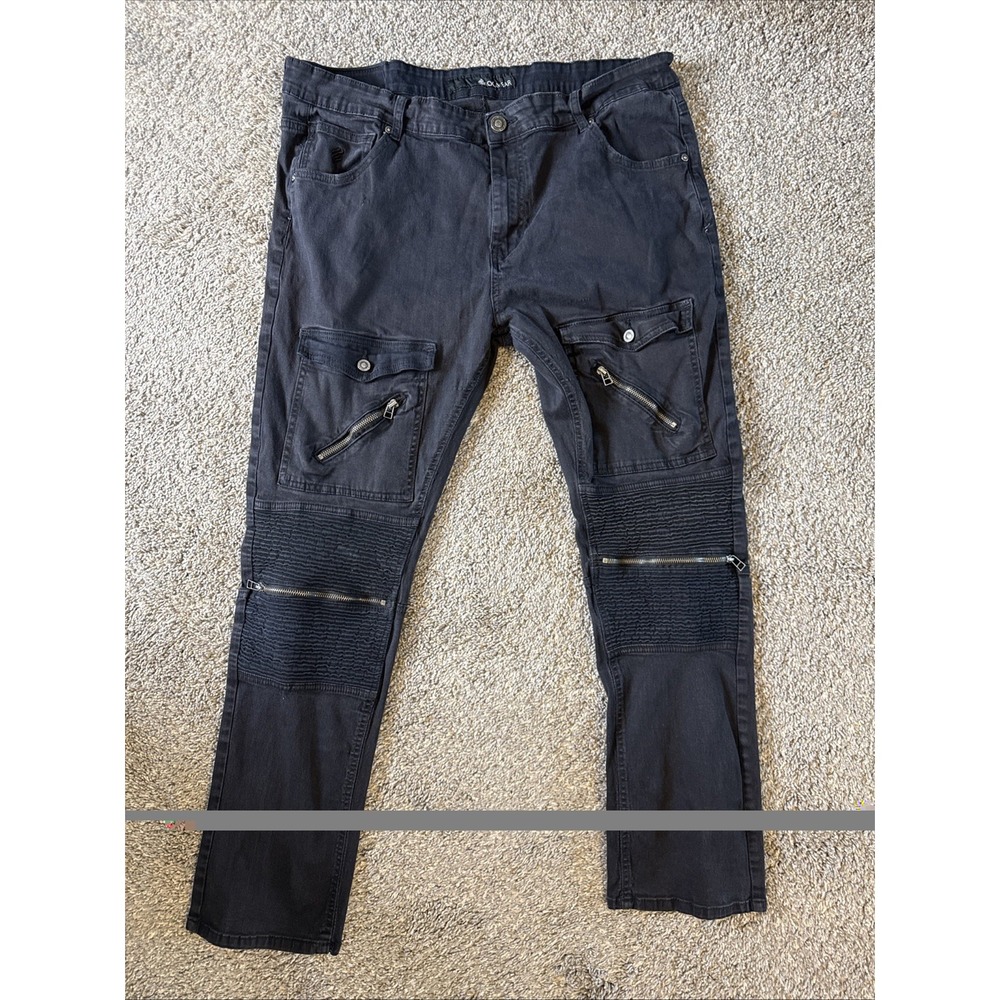 Rocawear Men's Moto Biker Jeans Pockets & Zippers Black Size 40x32